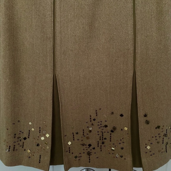 Loft Camel Wool Blend Skirt With Embellishments - Picture 2 of 8